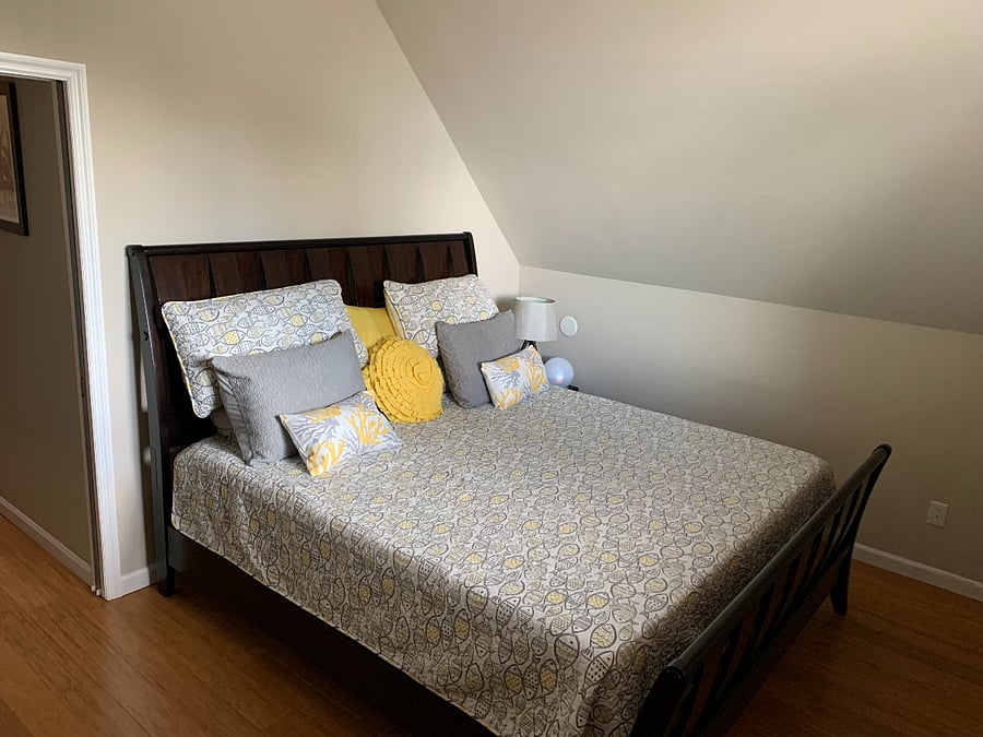 king bed, full closet in hallway, pocket doors for privacy.  dresser included not shown