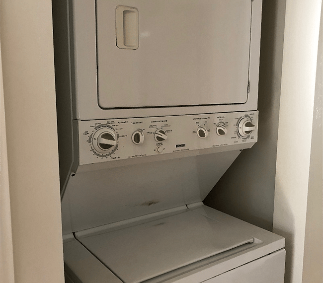 Stacked laundry unit.