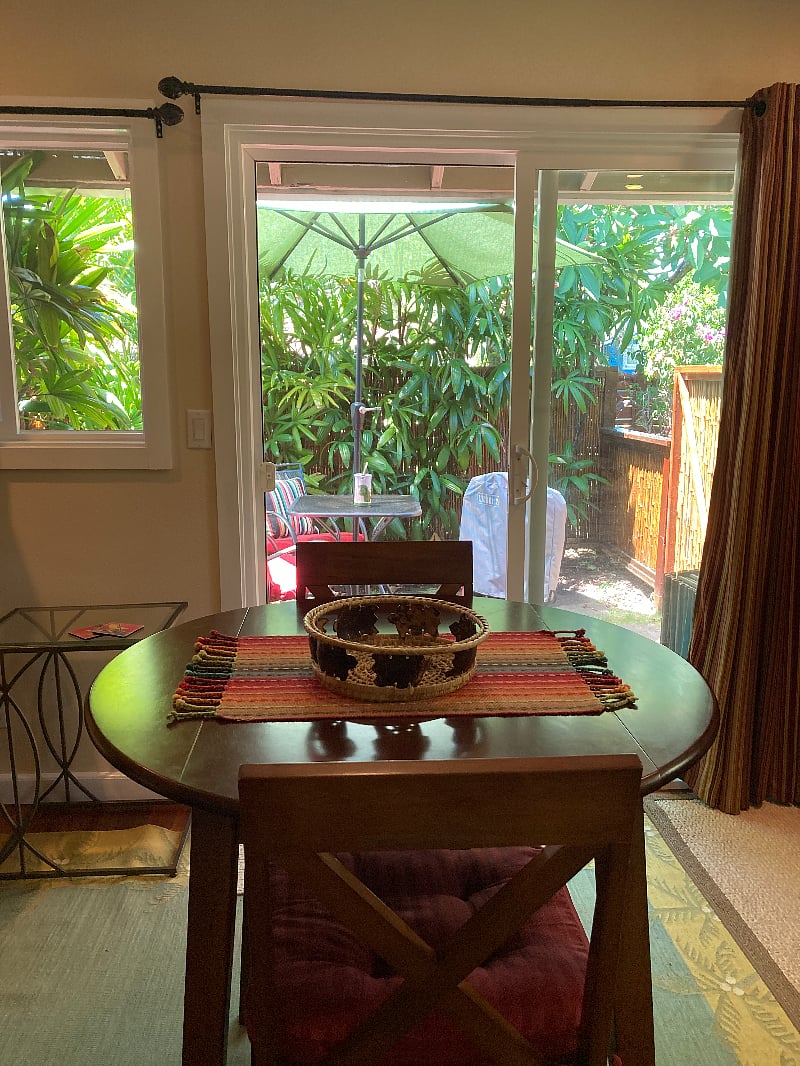 A view onto the lanai from the sitting/kitchenette space.