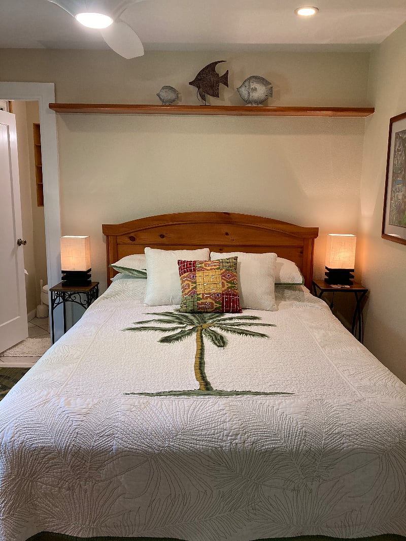 The bedroom with a Queen size bed.