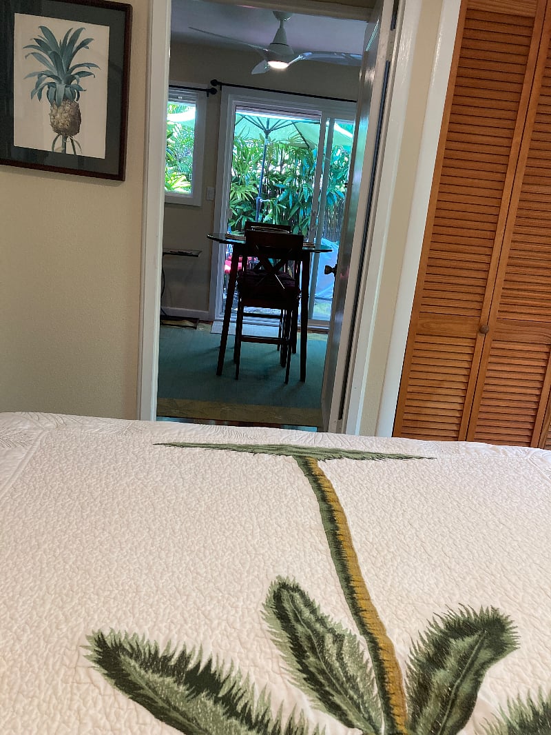 A view from the bedroom to the sitting room.