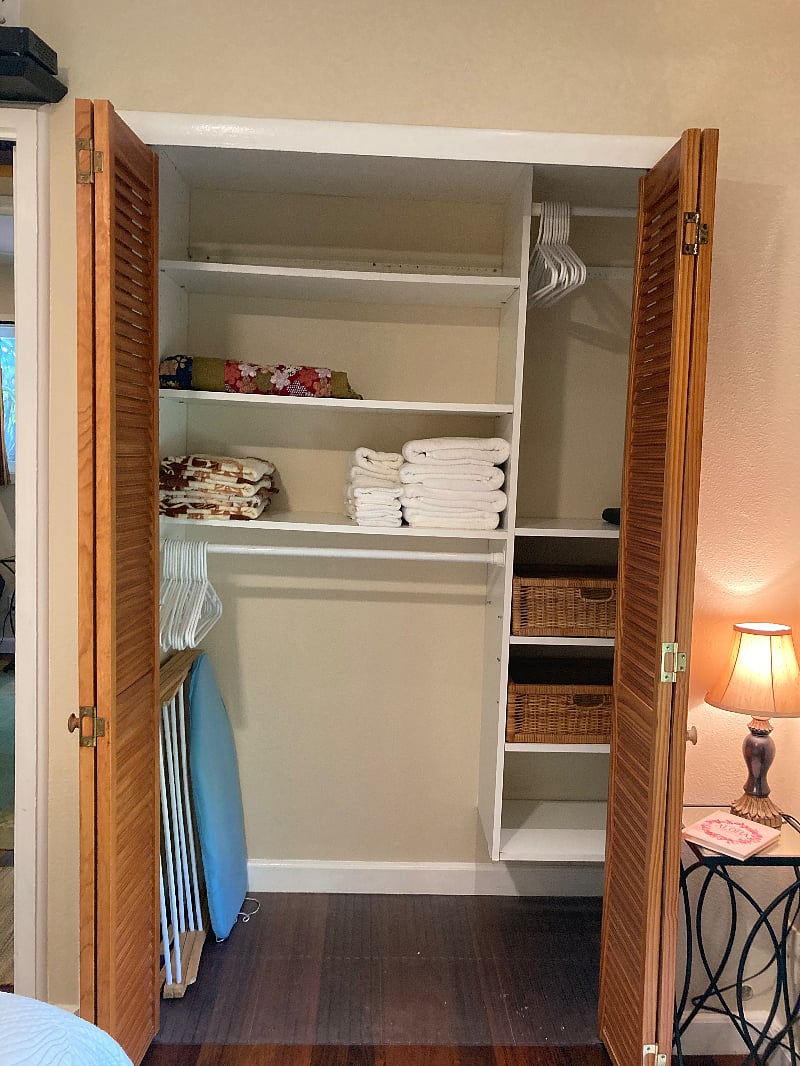 Inside of the closet in the bedroom.