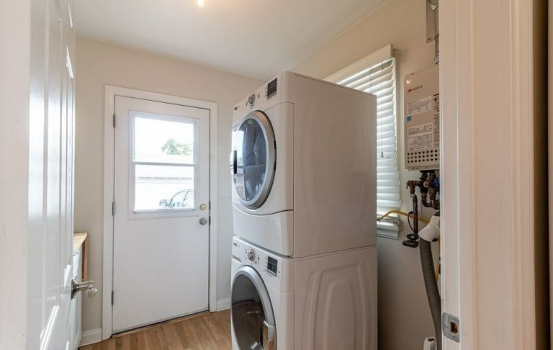 This stackable washer and dryer is in the unit at your convenience.