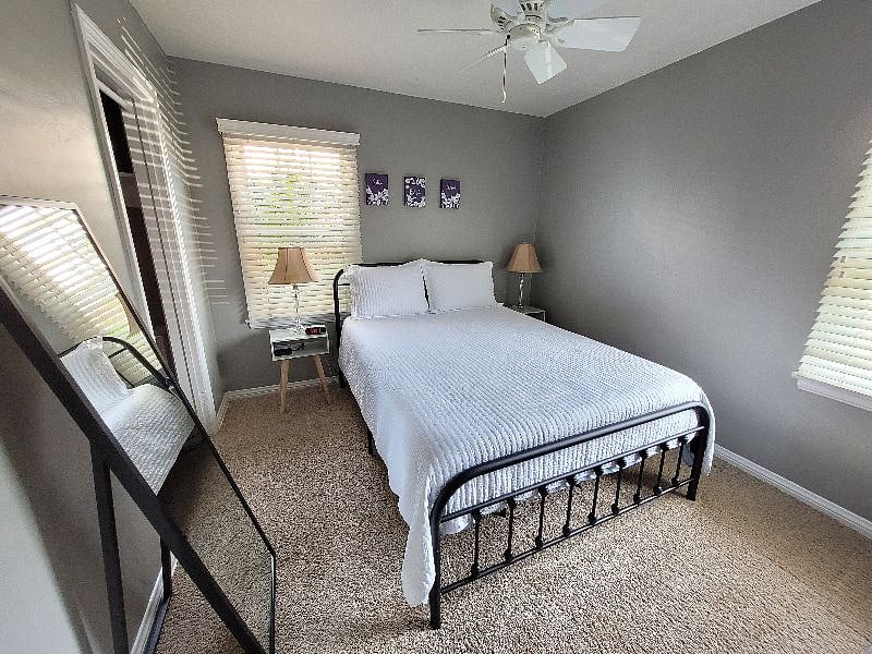 Bedroom 2 also has the same nice touches and a Zinus mattress.