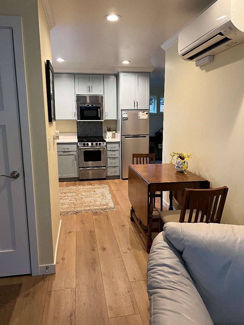 view from living room, dining table