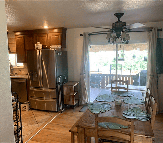 Dining area and sliding doors to the patio