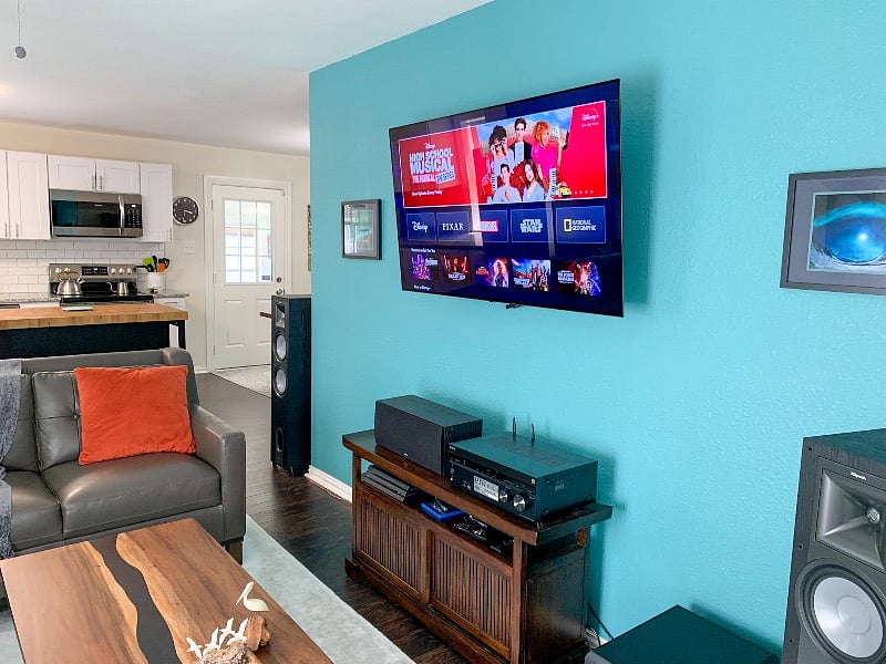 Home theater system with 5.1 channel system.