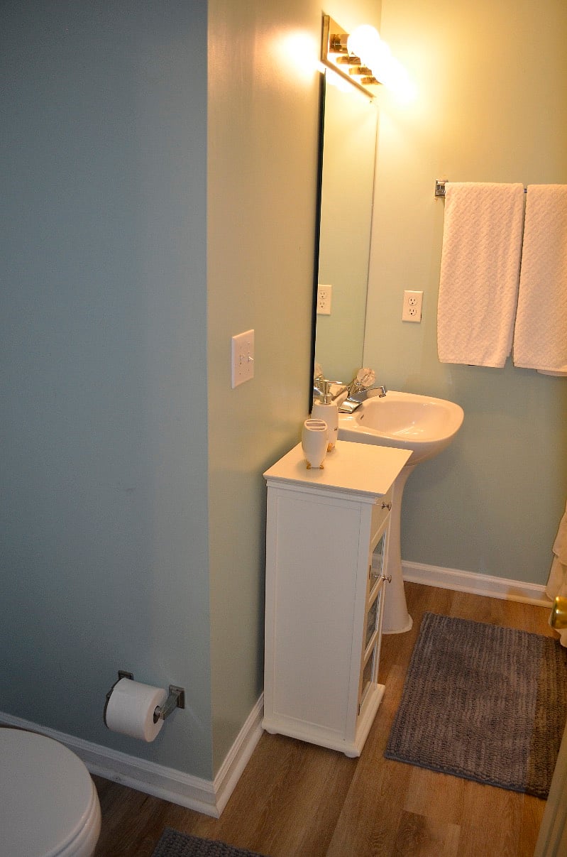 Guest full bathroom with shower and tub.