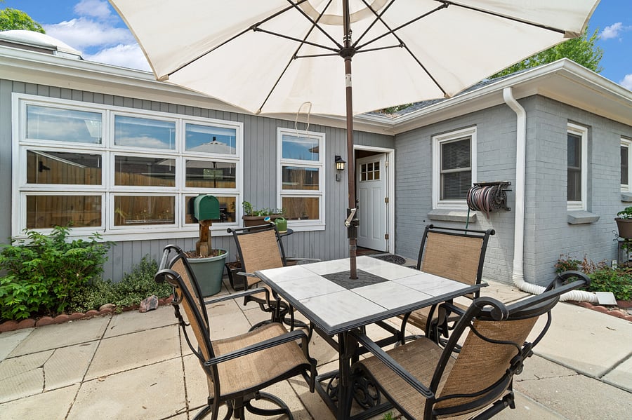 Shared fenced, patio area.
