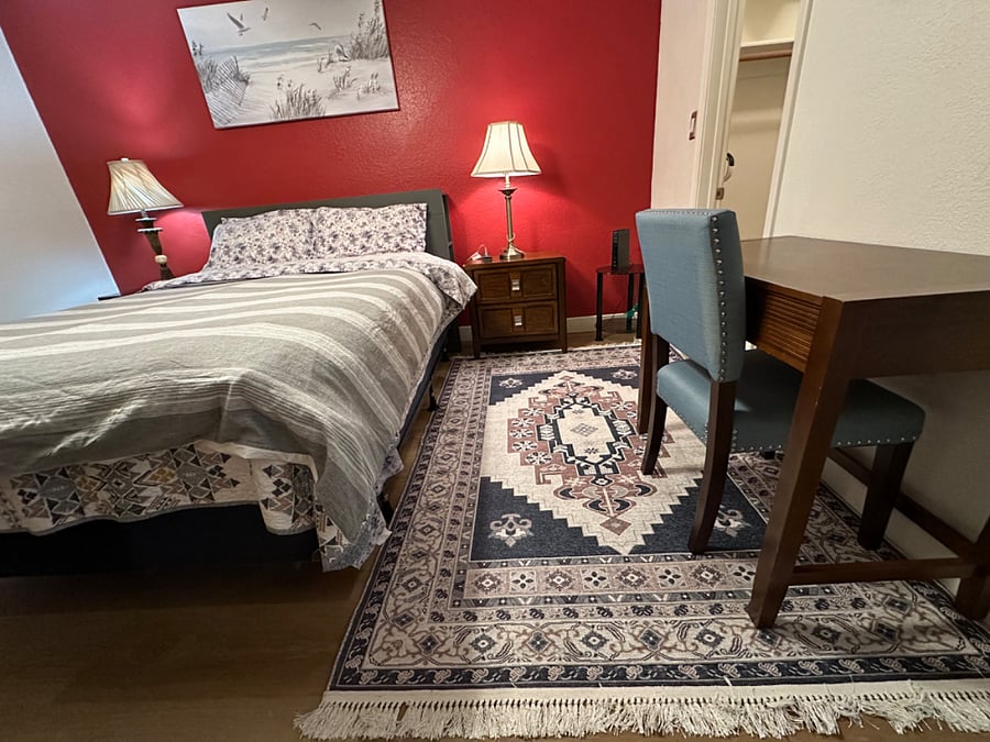 Queen bed and desk