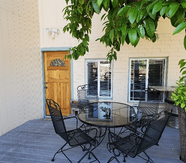 Quiet and convenient outside eating area and seating area.