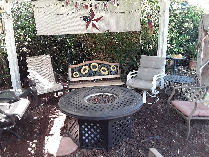 Pergola with firepit. 