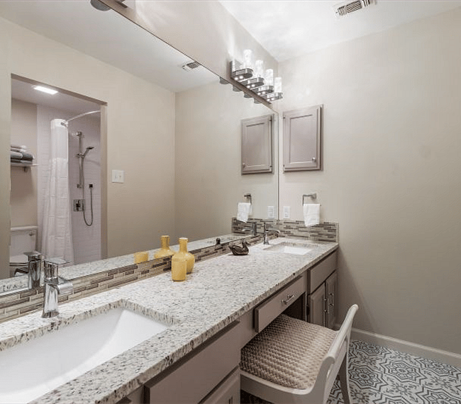 Master bathroom walk-in shower and double sink