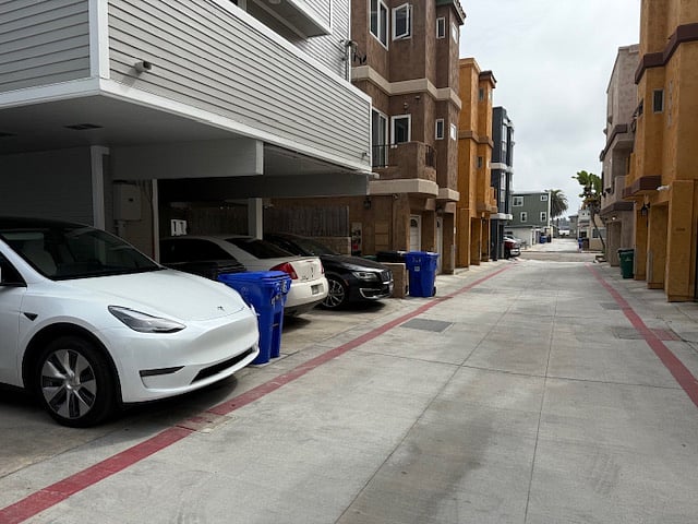 We enter the alley and park in our designated spots