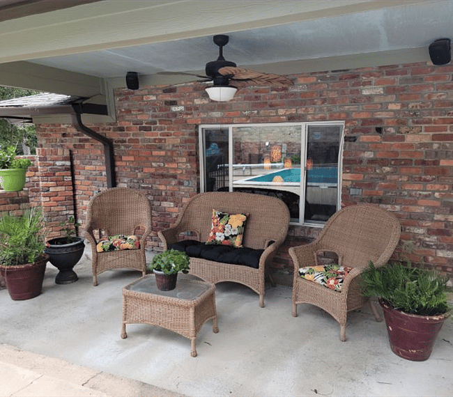 Outdoor Patio with Speakers, Fan, and Lighting