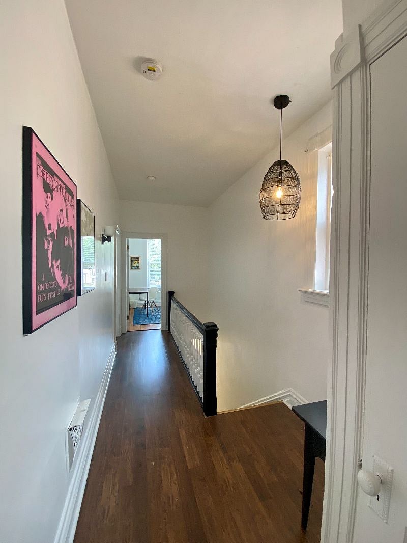 Hallway facing front to office straight ahead, and front bedroom on the left.
