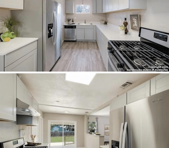 Full kitchen with kitchen essentials.