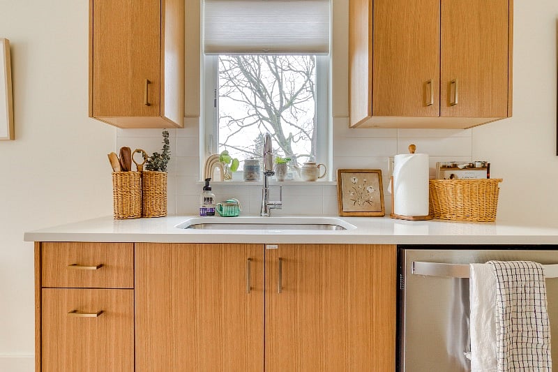 Kitchen overlooking park.