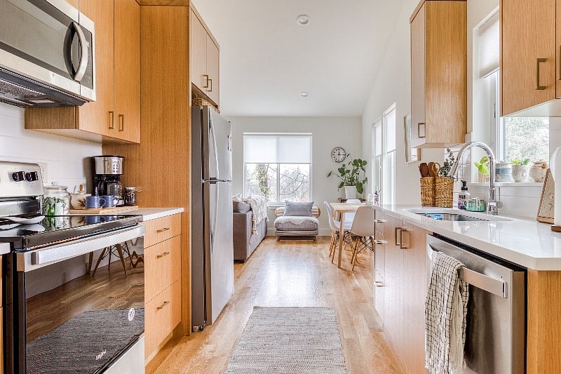 Kitchen to dining area view. 