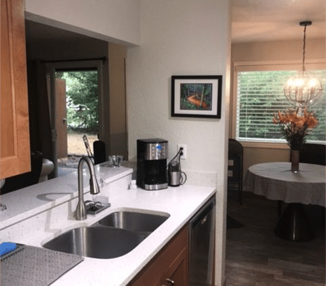 Kitchen with open bar quartz countertop