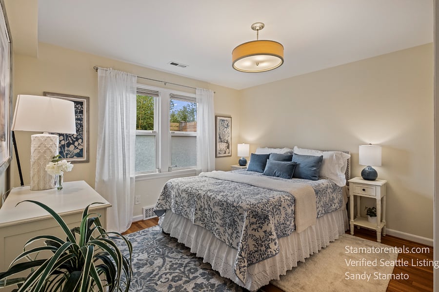 The view from your bed is bamboo, trees and sky. Sunsets in Seattle are a site to behold and you can watch it all from your bed