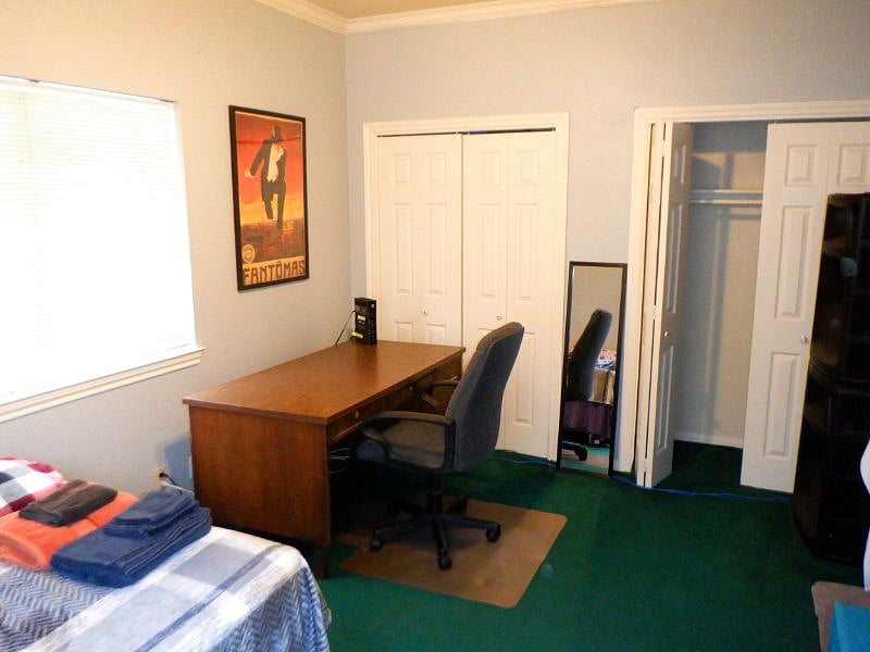Bed, window, desk, closet