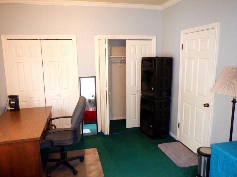 Desk, closet, door