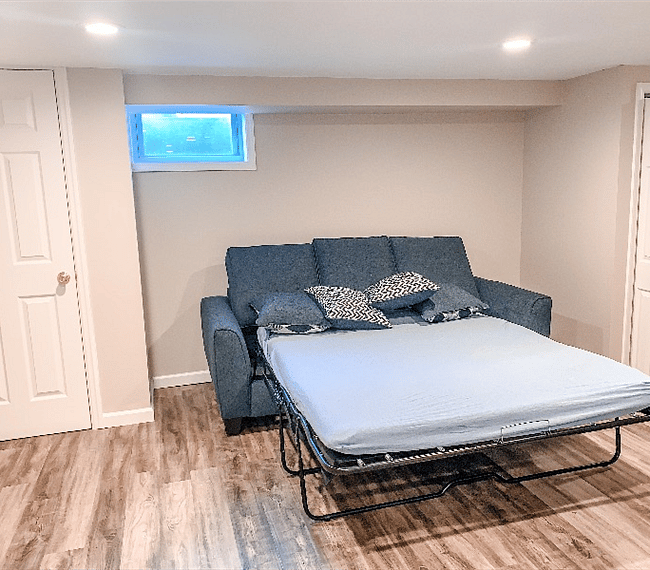 Queen pullout couch in the basement