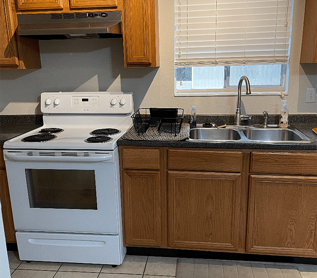 Double sink and electric stove 
