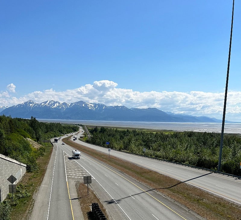 Looking south on Seward Highway. This is a quick turn from the house.