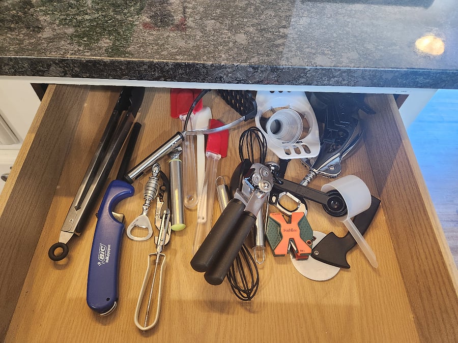 Every detail is thought out. All small appliances, serveware, bakeware, linens, etc. are provided. More utensils on counter. See previous picture.