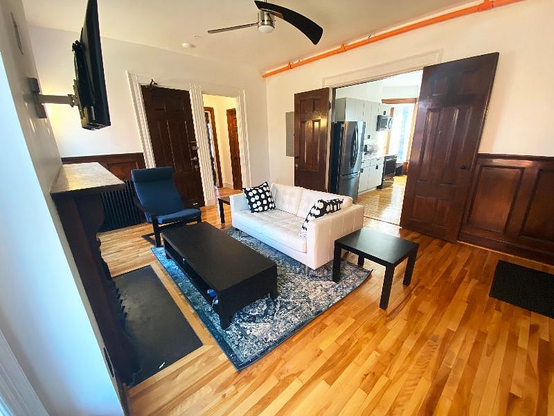 Living room with privacy french doors