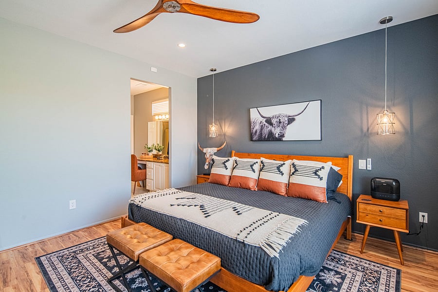Primary bedroom with ensuite and walk-in closet.