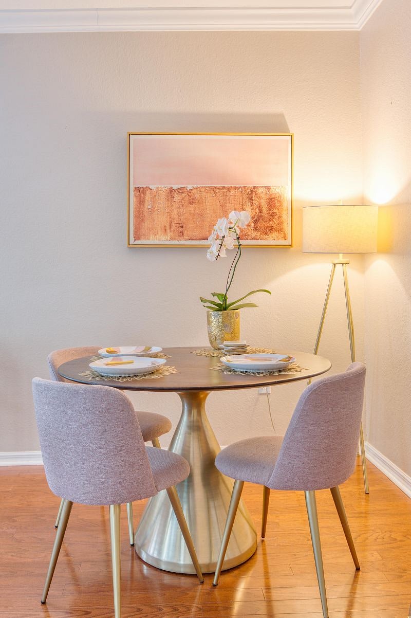 West Elm dining table, can seat up to 4.