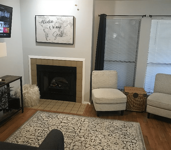 Living area, with fireplace and flat screen TV