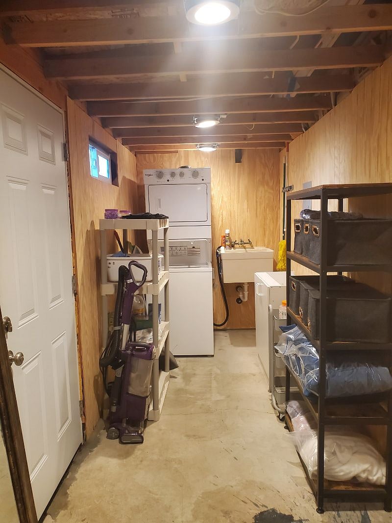 Washer and dryer in storage area that is only for traveler (not shared).