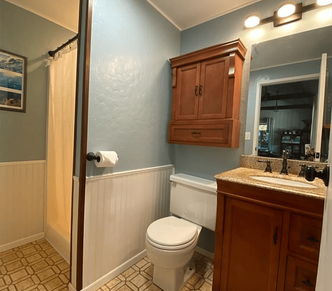 Bathroom with storage and shower