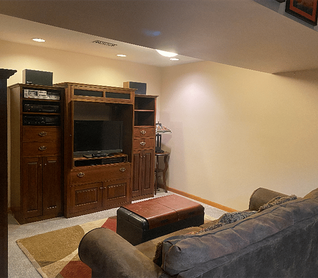 Downstairs living room with TV/ROKU