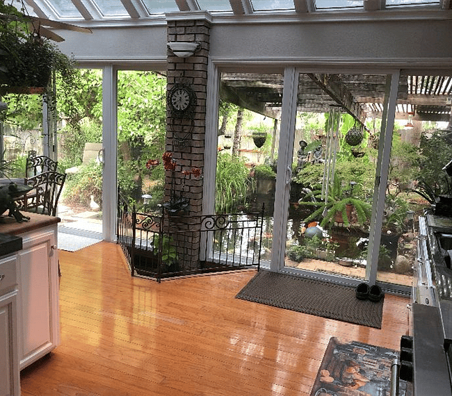 Koi pond off of kitchen.