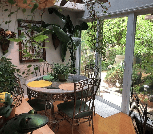 Dinette by koi pond.