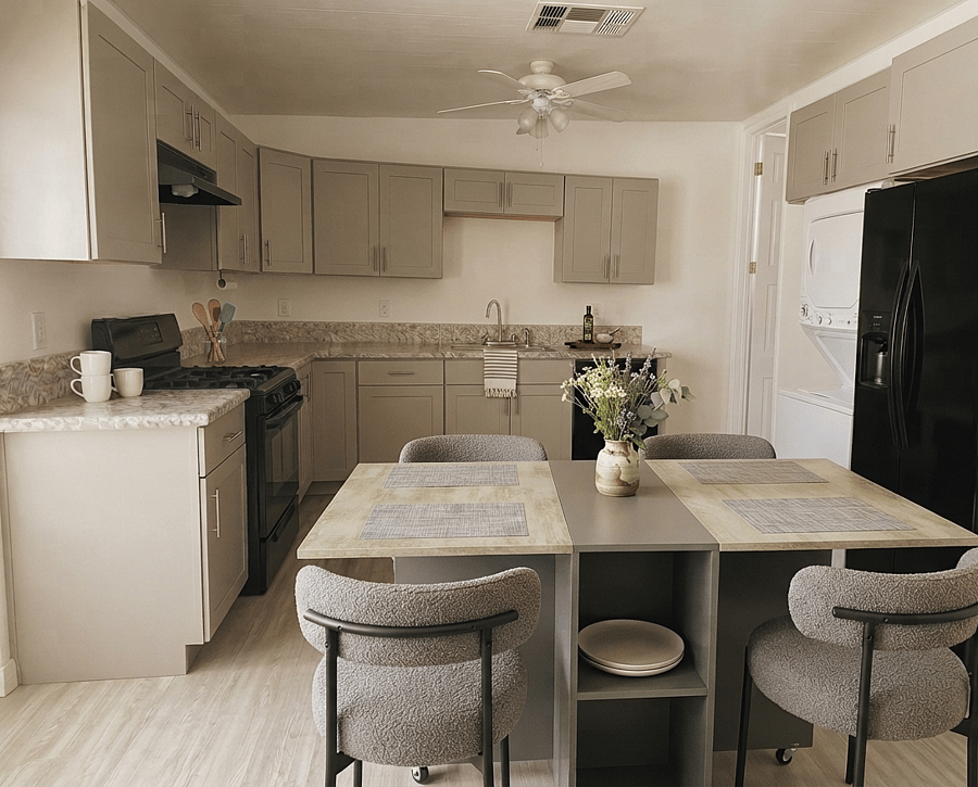 Kitchen and dining table, dining table is easily foldable to create a more open space