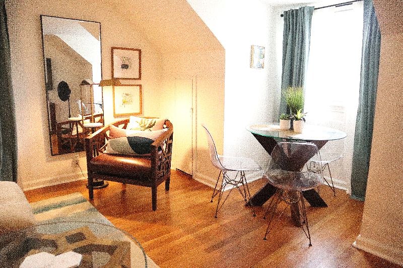 Look into sitting and dining area.