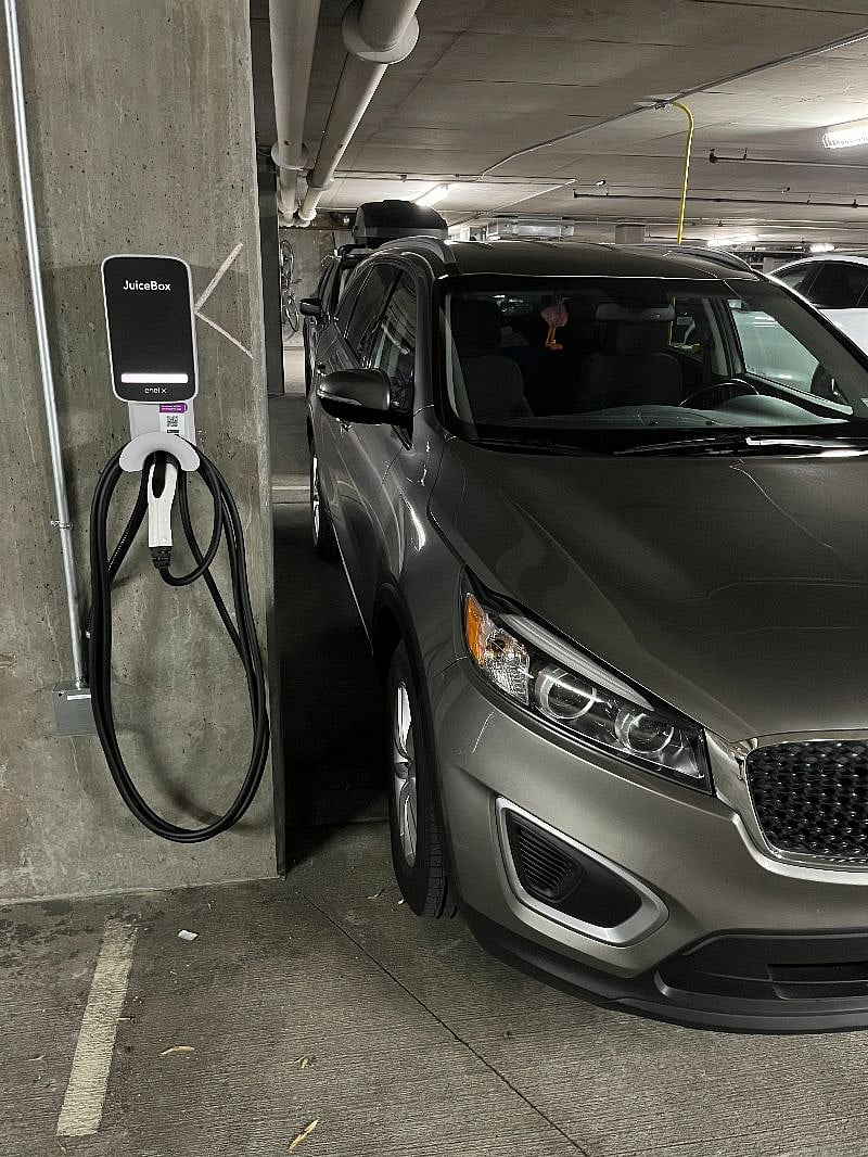 Enel X Juice Box 40 - Level 2 EV Charger for sole use at the parking space. Power usage rates apply.