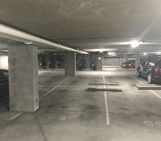 Here's the secure parking garage, well lit and a short walk to the elevators from parking space #54.