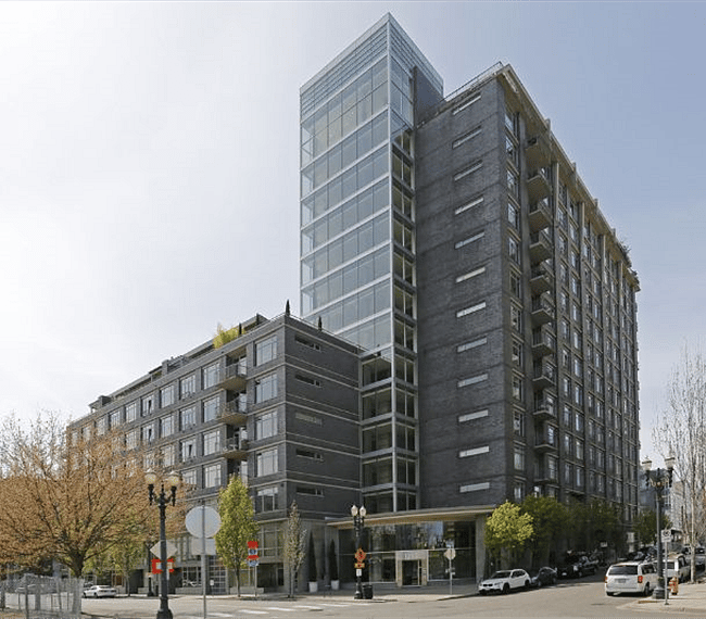 The condominium has 15 floors total. The unit is on the 5th floor, in that lower part of the building on the left.