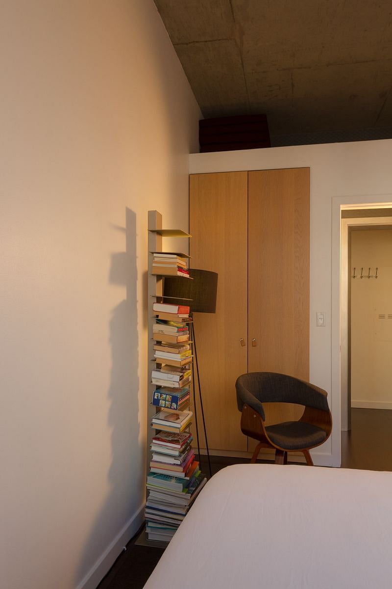 The bedroom also has over 10 foot tall ceilings and a fan to keep you comfortable.