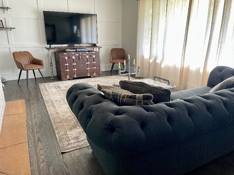 Living room with 72" smart TV
