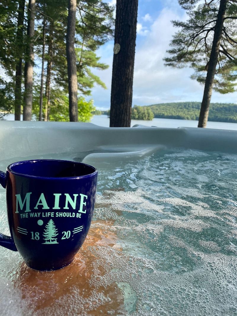 Enjoy a beautiful wake up with your morning beverage listening to the loons while soaking in the hot tub.