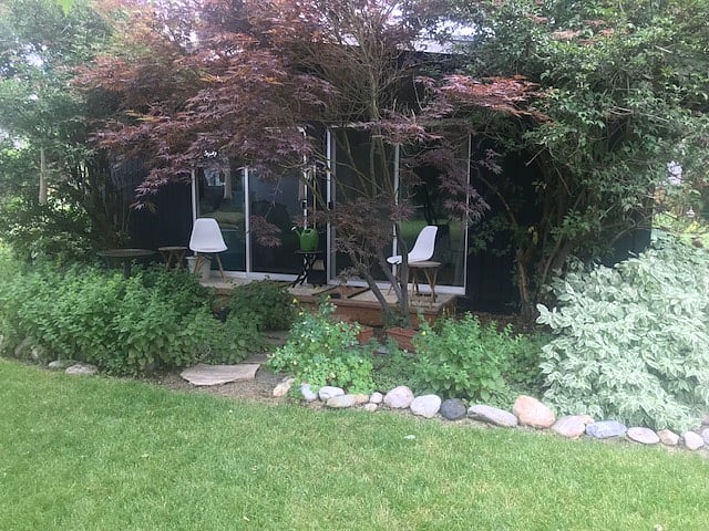 Rear Deck overlooks private fenced in backyard
