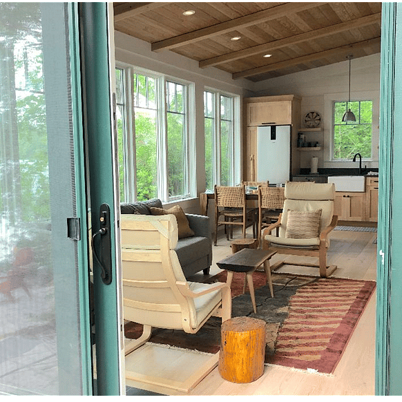 Sliding door to lake-side deck.